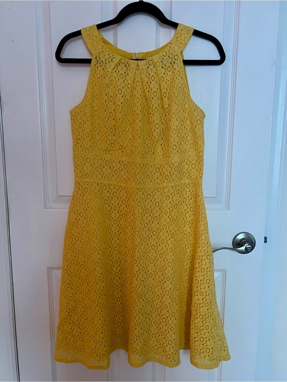 New York & Company Yellow Lace A-Line Dress
